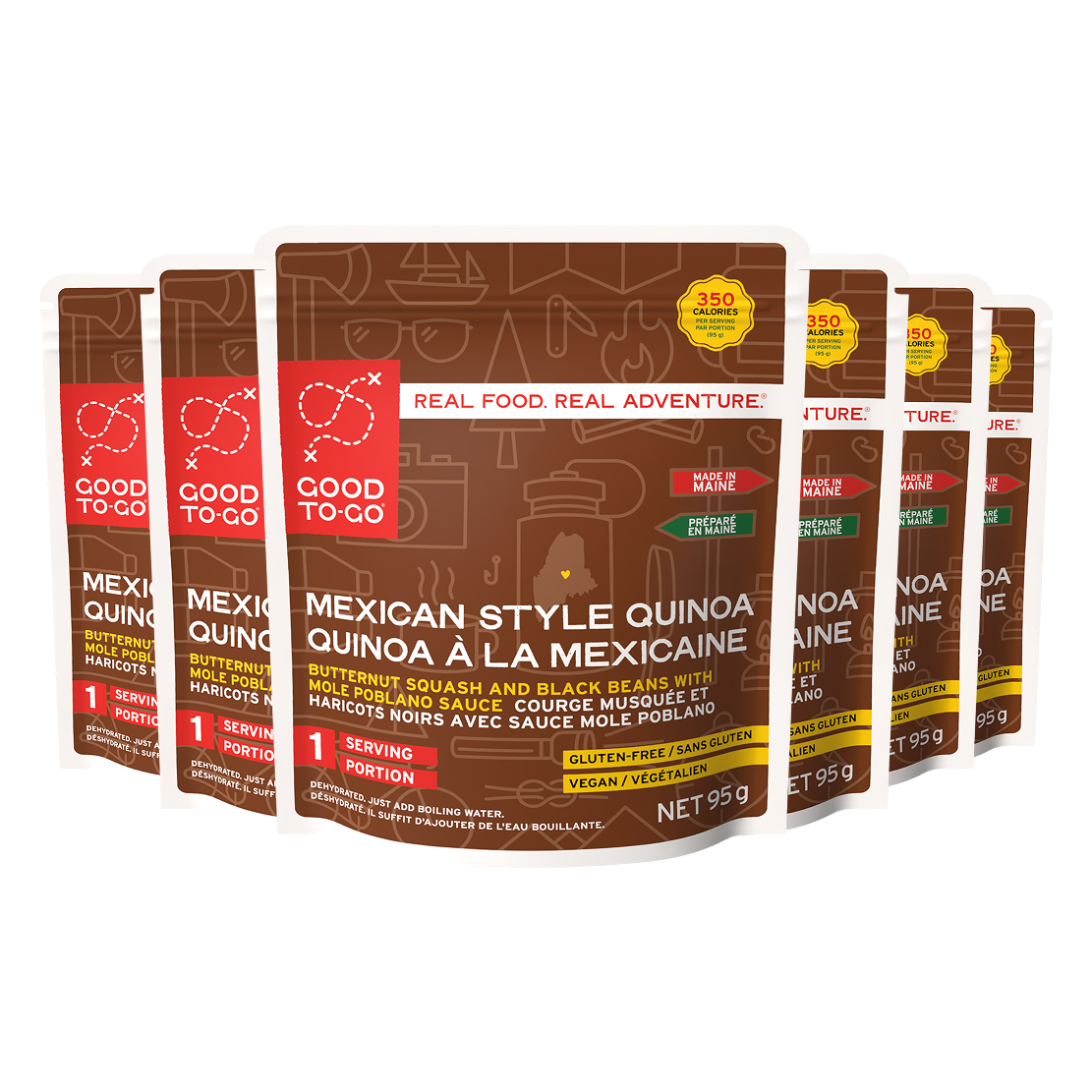 6 packages of Good To-Go Mexican Style Quinoa on a white background