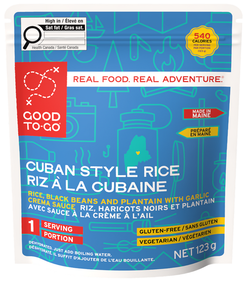 Good To-Go Cuban Style Rice package with blue and red design