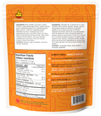Back of a food packaging with nutritional information and cooking directions.